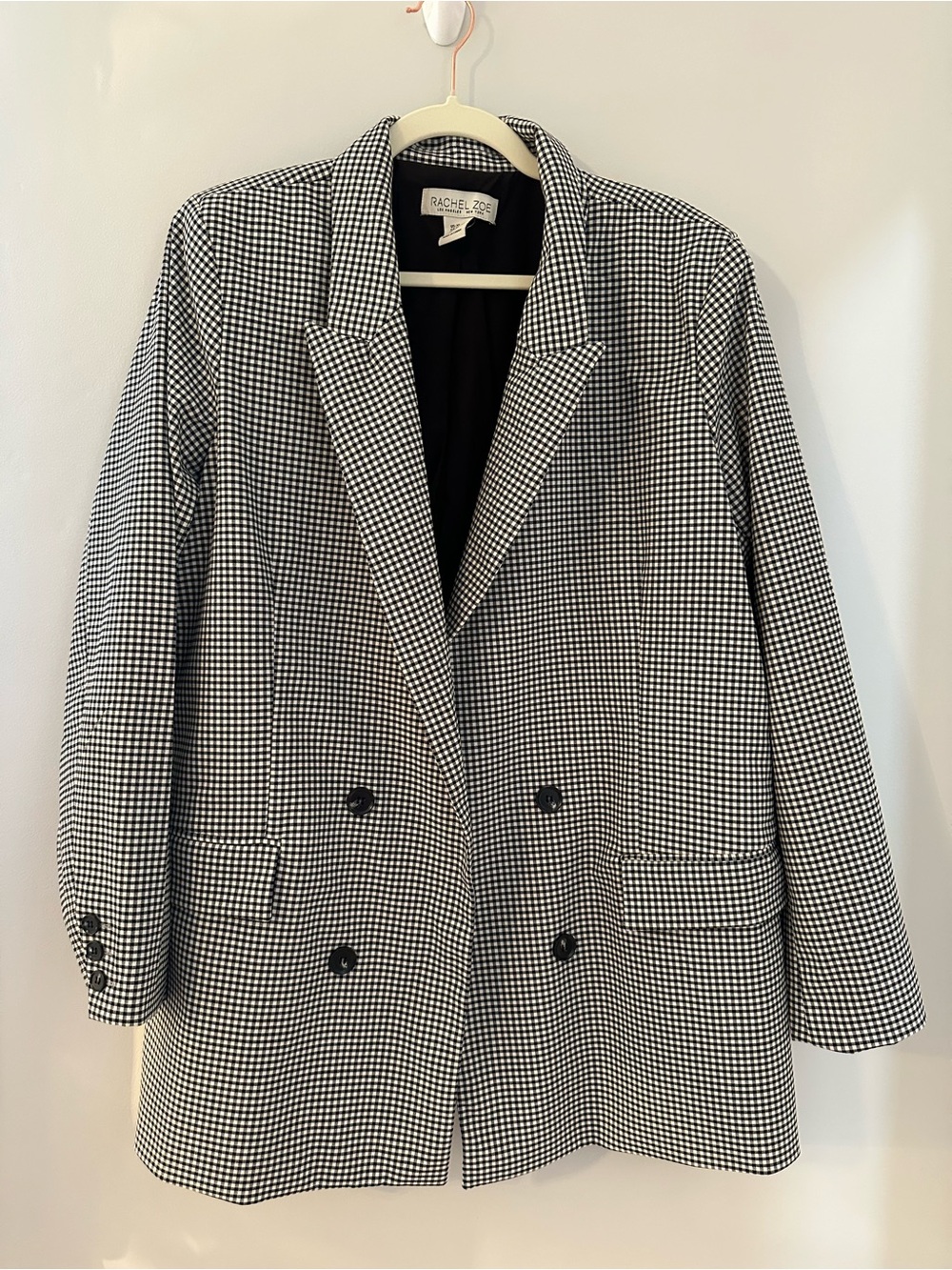 Rachel Zoe Black and White Gingham Double-Breasted Blazer XL